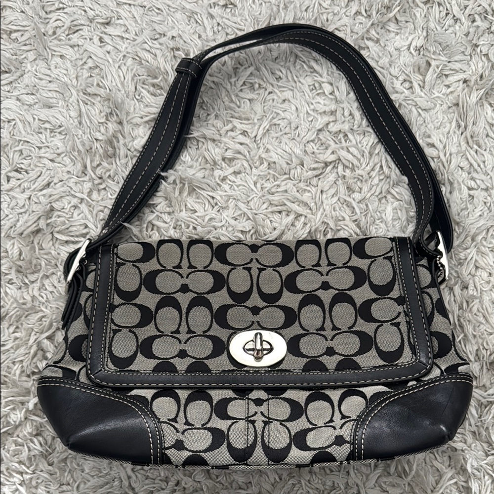 Coach Black and Gray Shoulder Bag with Geometric Pattern